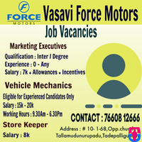 Job Vacancies in Force Motors Tadepalligudem